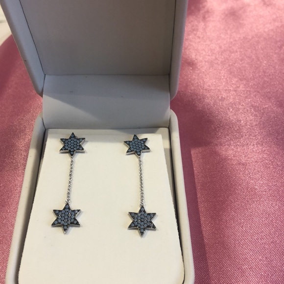 Stunning Blue Opalescent Double Star Sterling Silver Drop Earrings-Boutique - Picture 5 of 11